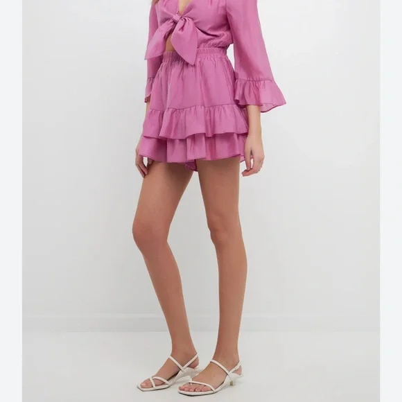 Free the Roses Rose Pink Tie-Front Ruffle Romper - Picture 3 of 3